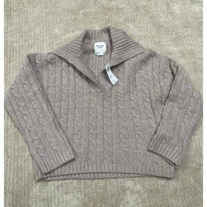 Abercrombie & Fitch Cable Sweater Sz SOversized Notch-Neck Preppy Boho Neutral